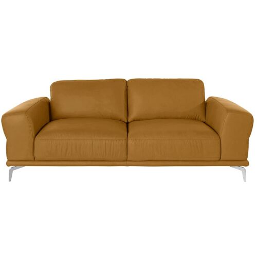 W.Schillig 2,5-Sitzer W.SCHILLIG „montanaa“ Sofas Gr. B/H/T: 212 cm x 78 cm x 94 cm, Longlife Xtra-Leder Z69, gelb (kurkuma z69) 2-Sitzer Sofas mit Metallfüßen in Chrom glänzend, Breite 212 cm