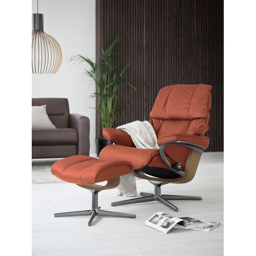 Stressless Fußhocker STRESSLESS „Reno“ Hocker Gr. B/H/T: 55 cm x 43 cm x 41 cm, Leder PALOMA, Cross Base Eiche, rot (henna paloma) Fußhocker mit Cross Base, Größe S, M & L, Holzakzent Eiche