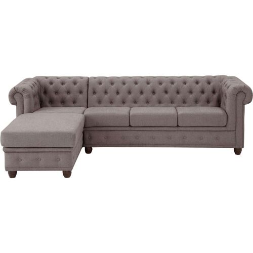 Home Affaire Chesterfield-Sofa HOME AFFAIRE „New Castle“ Sofas Gr. B/H/T: 255 cm x 72 cm x 171 cm, Struktur weich, Ottomane links, grau (taupe) Chesterfieldsofas hochwertige Knopfheftung in Chesterfield-Design, BTH: 255(17172)