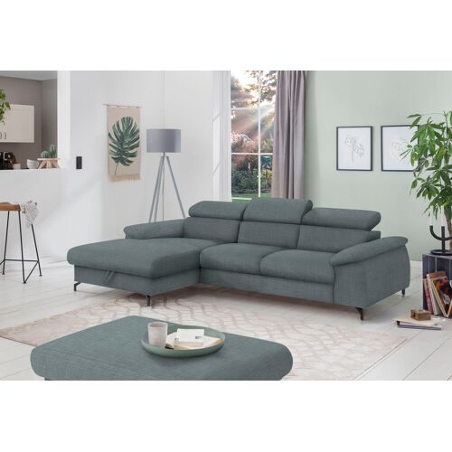 Cotta Ecksofa COTTA „Komaris“ Sofas Gr. B/H/T: 242 cm x 72 cm x 166 cm, Flachgewebe, Recamiere links, mit Bettfunktion und Bettkasten-mit Kopfteilverstellung, grau (niagara) Ecksofas Kopf bzw. Rückenteilverstellung, wahlweise Bettfunktion und Bettkasten