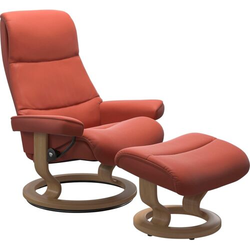 Stressless Fußhocker STRESSLESS „View“ Hocker Gr. Gr. B/H/T, Material Bezug, Cross Base Eiche, braun (henna) Fußhocker mit Classic Base,Gestell Eiche