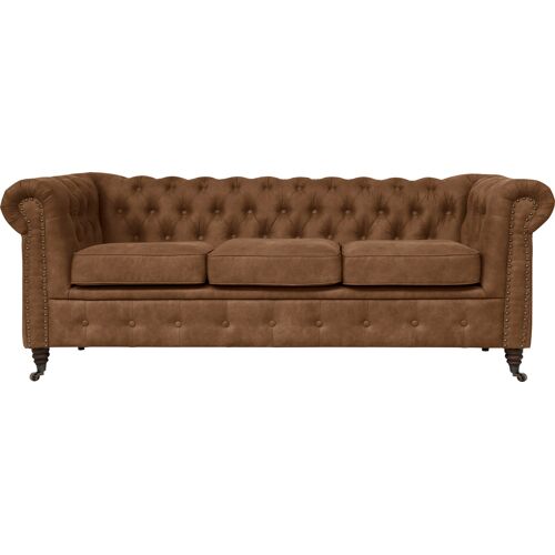 Home Affaire Chesterfield-Sofa HOME AFFAIRE „Aarburg“ Sofas Gr. B/H/T: 203 cm x 77 cm x 87 cm, Luxus-Microfaser Lederoptik, braun (cognac) Chesterfieldsofas aufwändige Knopfheftung und Ziernägel im Chesterfield-Design