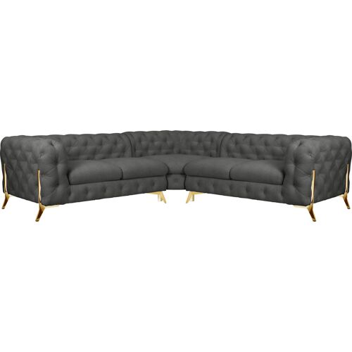 Leonique Chesterfield-Sofa LEONIQUE „Amaury“ Sofas Gr. B/H/T: 264 cm x 75 cm x 262 cm, Struktur, gleichschenklig, Füße goldfarben, grau Chesterfieldsofas Chesterfield-Optik, BreiteTiefe je 262 cm, Fußfarbe wählbar