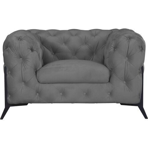 Leonique Chesterfield-Sessel LEONIQUE „Amaury“ Sessel Gr. Samtoptik, Füße schwarz, B/H/T: 125 cm x 75 cm x 97 cm, grau Chesterfield Sessel aufwändige Knopfheftung, moderne Optik, Fußfarbe wählbar