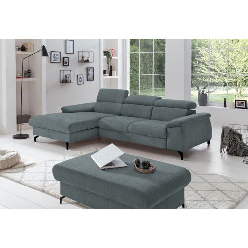 Cotta Ecksofa COTTA „Komaris“ Sofas Gr. B/H/T: 242 cm x 72 cm x 166 cm, Flachgewebe, Recamiere links, ohne Bettfunkiton und Bettkasten-mit Kopfteilverstellung, grau (niagara) Ecksofas Kopf bzw. Rückenteilverstellung, wahlweise Bettfunktion und Bettkasten