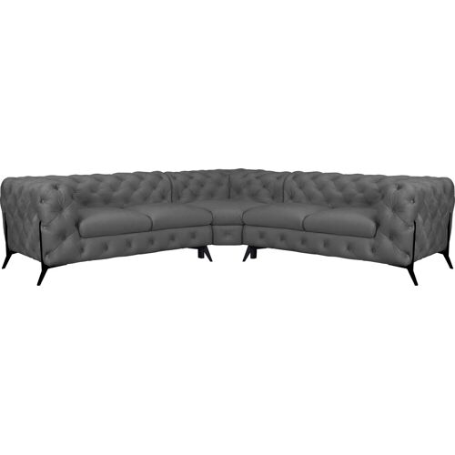 Leonique Chesterfield-Sofa LEONIQUE „Amaury“ Sofas Gr. B/H/T: 264 cm x 75 cm x 262 cm, Samtoptik, gleichschenklig, Füße schwarz, grau Chesterfieldsofas Chesterfield-Optik, BreiteTiefe je 262 cm, Fußfarbe wählbar