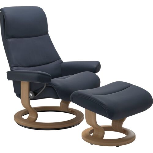 Stressless Fußhocker STRESSLESS „View“ Hocker Gr. B/H/T: 57 cm x 40 cm x 47 cm, Leder PALOMA, Cross Base Eiche, blau (oxford blue paloma) Fußhocker mit Classic Base,Gestell Eiche