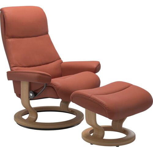 Stressless Fußhocker STRESSLESS „View“ Hocker Gr. B/H/T: 57 cm x 40 cm x 47 cm, Leder PALOMA, Cross Base Eiche, rot (henna paloma) Fußhocker mit Classic Base,Gestell Eiche