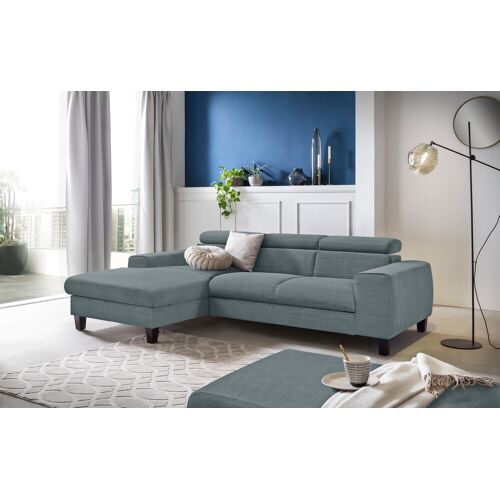 Cotta Ecksofa COTTA „Morven“ Sofas Gr. B/H/T: 244 cm x 72 cm x 166 cm, Flachgewebe, Recamiere links, ohne Bettfunktion-ohne Bettkasten-mit Ladestation-mit Kopfteilverstellung, grau (niagara) Ecksofa Ecksofas Polstermöbel Sofas Inklusive Kopfteilverstellun