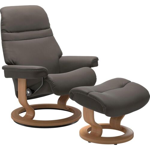 Stressless Fußhocker STRESSLESS „Sunrise“ Hocker Gr. B/H/T: 57 cm x 39 cm x 40 cm, Leder PALOMA, grau (metal grey paloma) Fußhocker mit Classic Base, Gestell Eiche