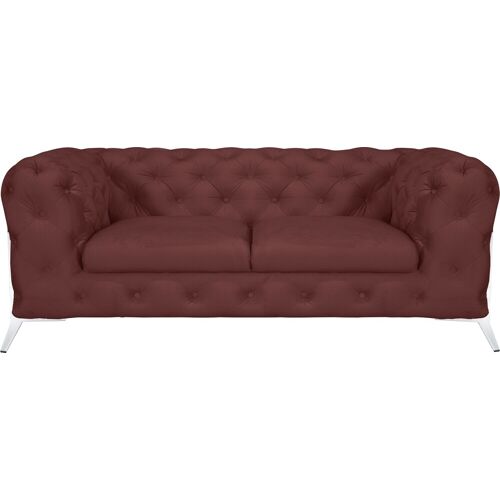 Leonique Chesterfield-Sofa LEONIQUE „Amaury“ Sofas Gr. B/H/T: 185 cm x 75 cm x 99 cm, Samtoptik, Füße chromfarben, rosa (rose) Chesterfieldsofas aufwändige Knopfheftung, moderne Chesterfield Optik, Fußfarbe wählbar