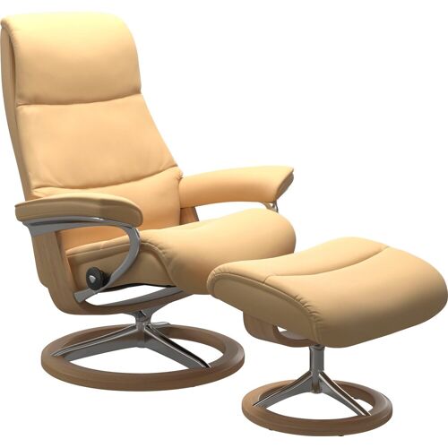 Stressless Fußhocker STRESSLESS „View“ Hocker Gr. Gr. B/H/T, Material Bezug, Cross Base Eiche, gelb (yellow) Fußhocker mit Signature Base,Gestell Eiche