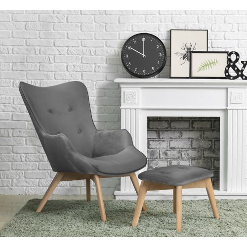 Andas Sessel ANDAS „Nicko“ Gr. Samtoptik, incl. Hocker, B/H/T: 71 cm x 96 cm x 86 cm, grau Design-Sessel Einzelsessel Loungesessel Sessel mit Hocker wahlweise und ohne