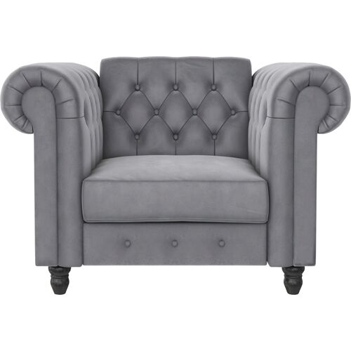 Dorel Home Chesterfield-Sessel DOREL HOME „Felix“ Sessel Gr. Veloursstoff, Relaxfunktion, B/H/T: 111 cm x 83 cm x 87 cm, grau (hellgrau) Chesterfield Sessel mit Rückenlehne 3-fach verstellbar, Beine Massivholz, Sitzhöhe 46 cm