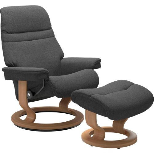 Stressless Fußhocker STRESSLESS „Sunrise“ Hocker Gr. B/H/T: 57 cm x 39 cm x 40 cm, ROHLEDER Stoff Q2 FARON, grau (dark grey q2 faron) Fußhocker mit Classic Base, Gestell Eiche