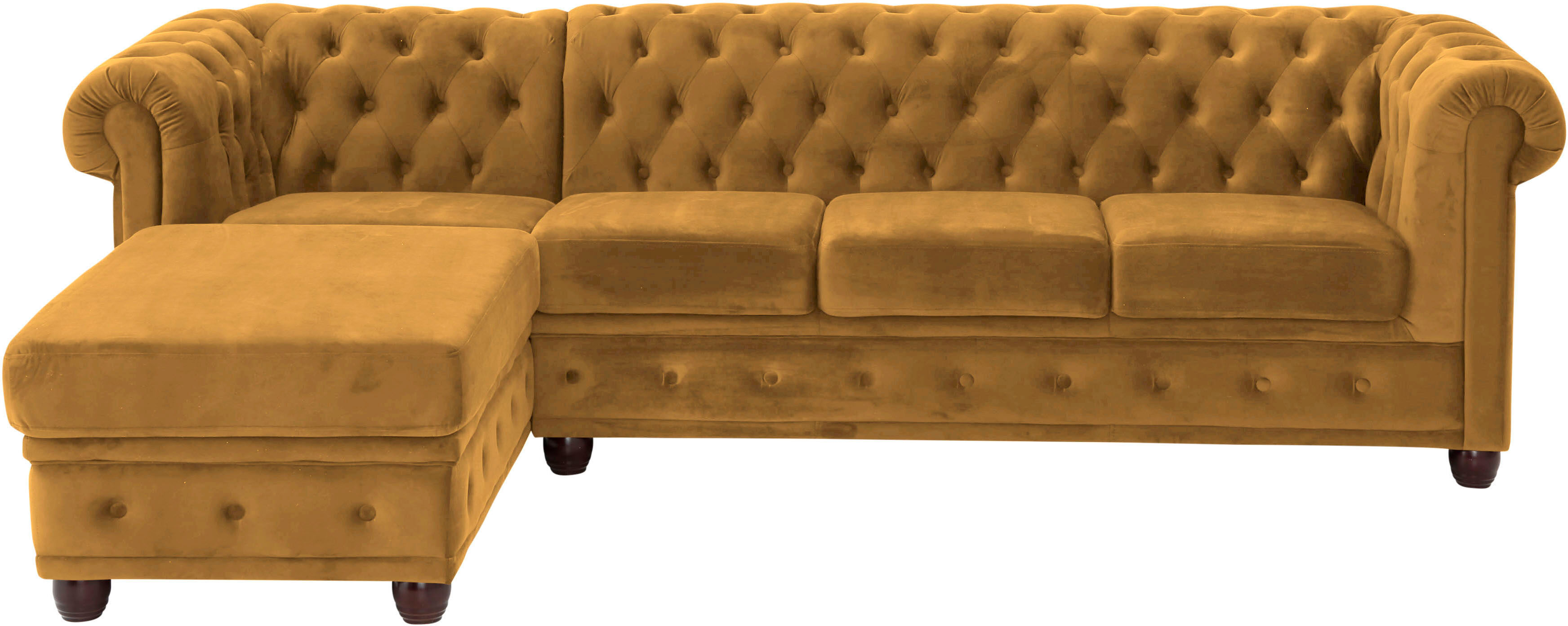 Chesterfield-Sofa HOME AFFAIRE "New Castle" Sofas Gr. B/H/T: 255 cm x 72 cm x 171 cm, Samtoptik, Ottomane links, gelb (mustard) Chesterfieldsofas