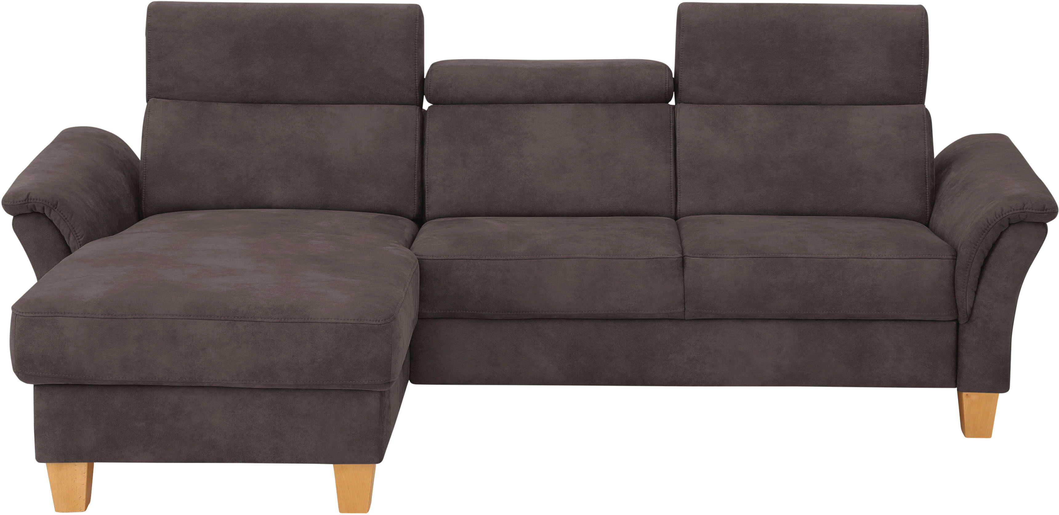 Ecksofa HOME AFFAIRE "Conville" Sofas Gr. B/H/T: 256 cm x 84 cm x 167 cm, Lu x us-Microfaser Vintage, Recamiere links, inkl.Kopfteilverstellung, ohne Bettfunktion und Bettkasten, braun (mocca) Ecksofas