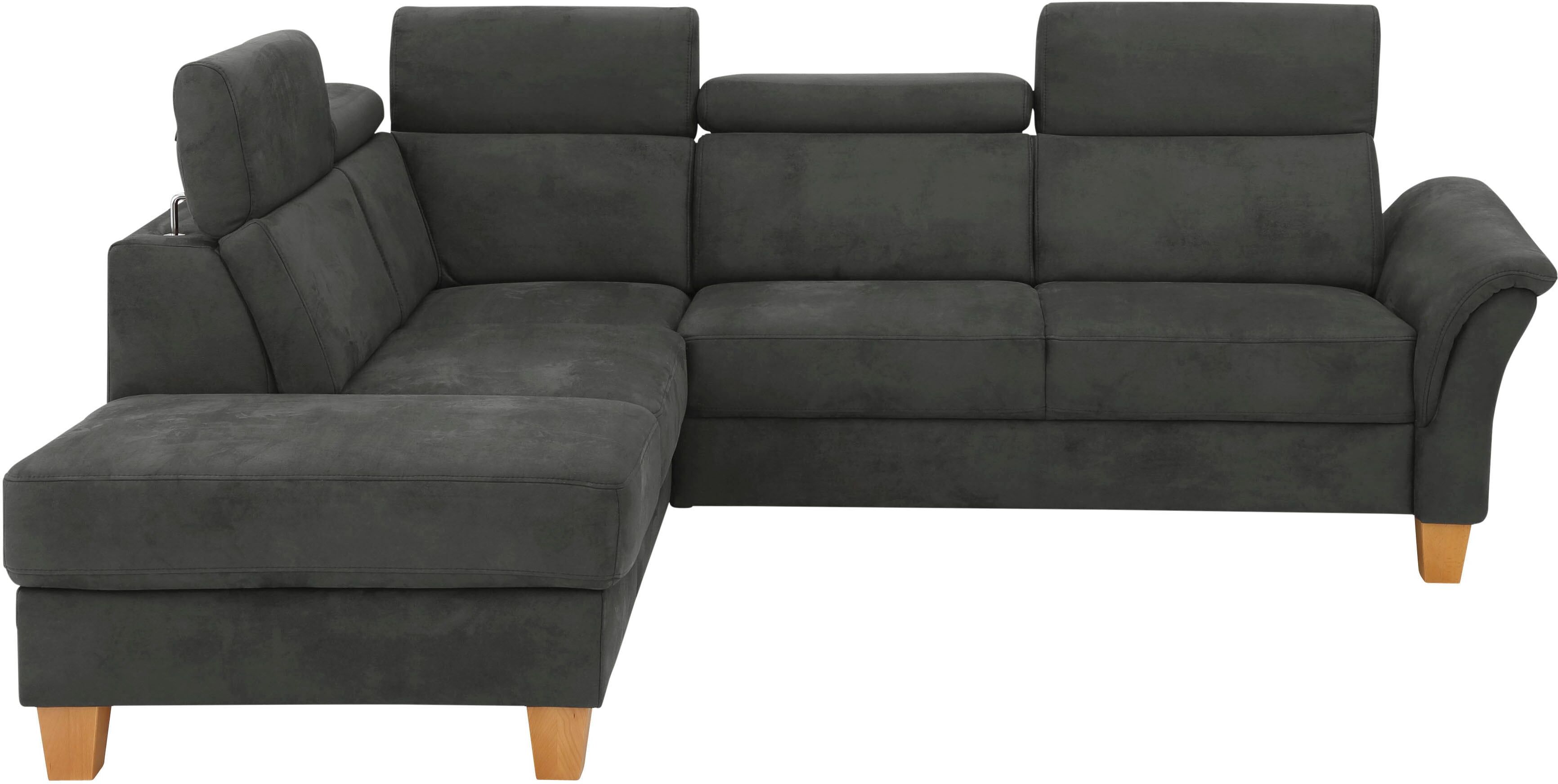 Ecksofa HOME AFFAIRE "Conville" Sofas Gr. B/H/T: 247 cm x 84 cm x 217 cm, Lu x us-Microfaser Vintage, Ottomane links, inkl.Kopfteilverstellung, ohne Bettfunktion und Stauraum, grau (anthrazit) Ecksofas