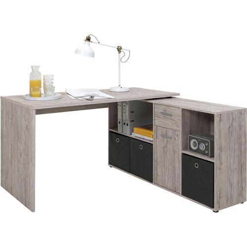 Fmd Eckschreibtisch FMD „Lex, Schreibtisch / Sideboard“ Tische Gr. B/H/T: 136 cm x 74 cm x 66,5 cm, beige (sandeiche) Eckschreibtische drehbar, Breite 136 205 cm, Made in Germany