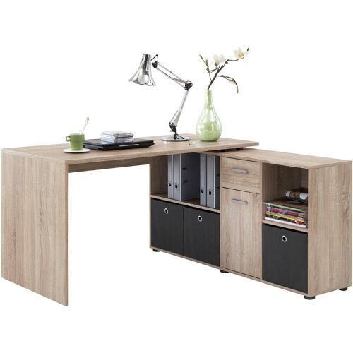 Fmd Eckschreibtisch FMD „Lex, Schreibtisch / Sideboard“ Tische Gr. B/H/T: 136 cm x 74 cm x 66,5 cm, braun (eichefarben) Eckschreibtische drehbar, Breite 136 205 cm, Made in Germany