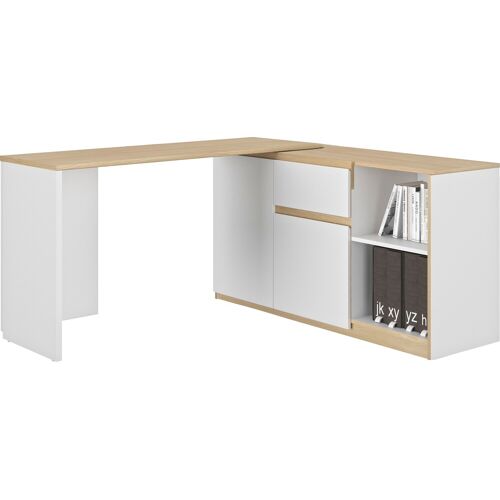 Schreibtisch GAMI "Gibril" Tische Gr. B/H/T: 136 cm x 75 cm x 155 cm, braun (weiß, eiche blond) Schreibtische Jugendschreibtisch, Schreibtisch