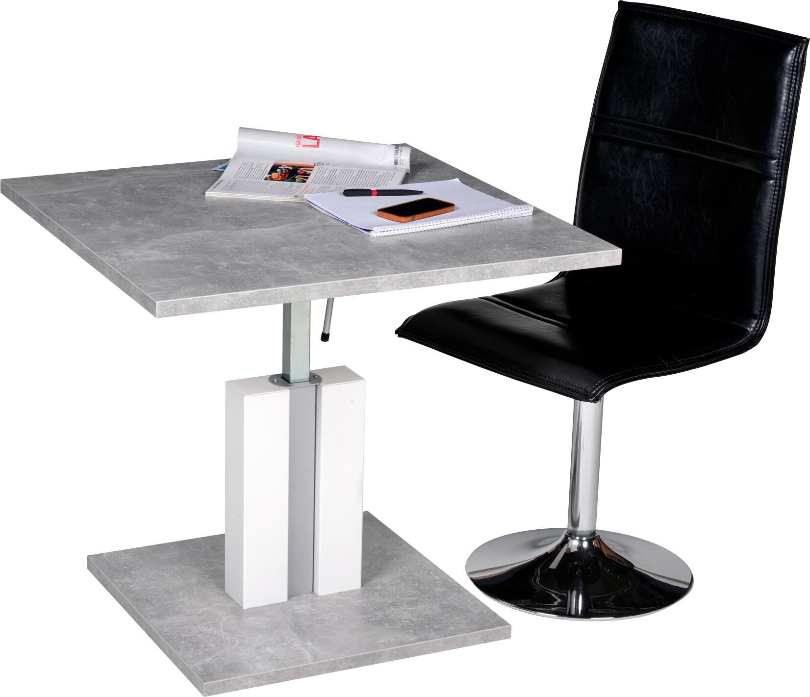 Pro Line Couchtisch PRO LINE Tische Gr. B/H/T: 68 cm x 48 cm x 68 cm, grau (betonoptik, weiß, betonoptik) Couchtisch Höhenverstellbare Couchtische Tisch mit Funktion, höhenverstellbar Lift, Bodenplatte, quadratisch