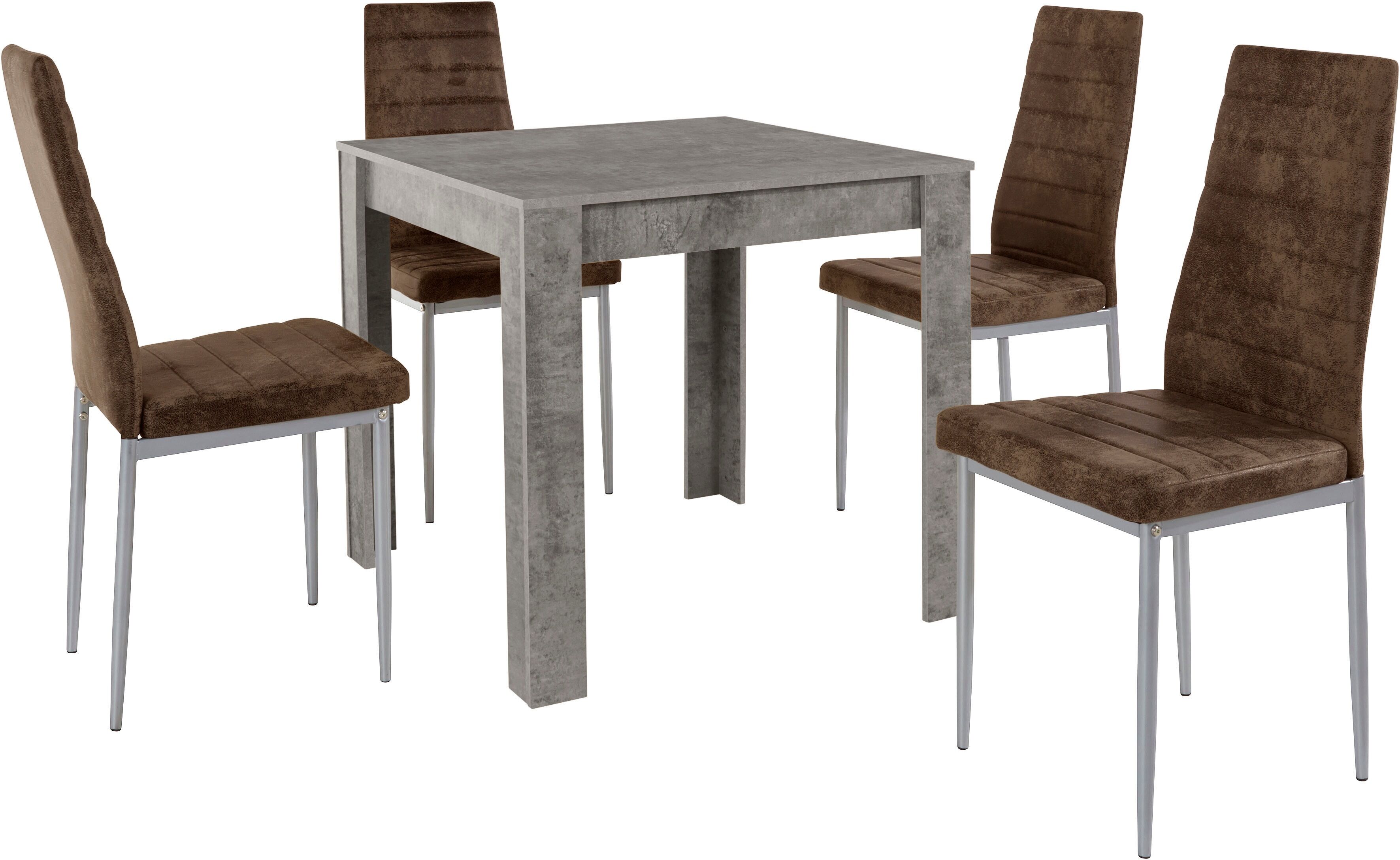 Inosign Essgruppe INOSIGN Sitzmöbel-Sets Gr. Set: 1 Tisch und 4 Stühle, grau (beton, optik, braun) Essgruppen Sitzmöbel-Sets mit Esstisch »Lynn«, Breite 80 cm und 4 x Stuhl »Kate«