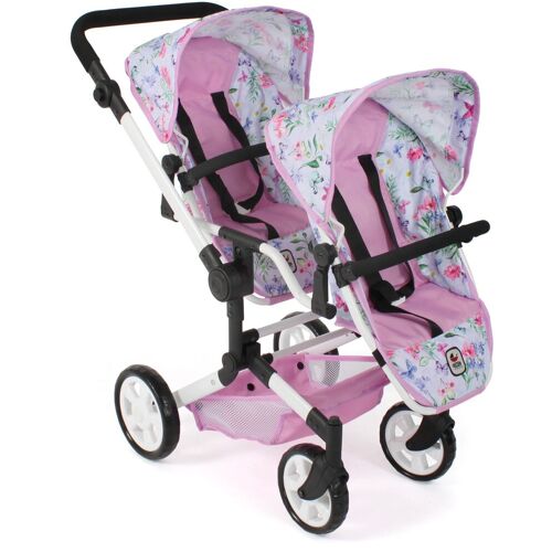 Puppen-Zwillingsbuggy CHIC2000 "Linus Duo, Flowers" Puppenwagen bunt (flowers) Kinder Puppenwagen -trage