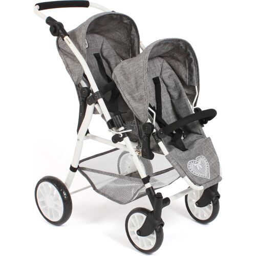 Puppen-Zwillingsbuggy CHIC2000 "Twinny, Jeans Grey" Puppenwagen grau (jeans grey) Kinder Puppenwagen -trage