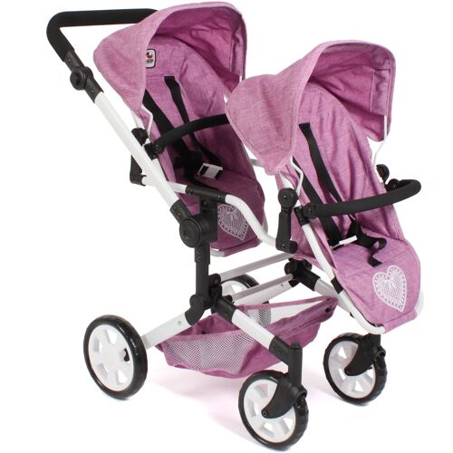 Puppen-Zwillingsbuggy CHIC2000 "Linus Duo, Jeans Pink" Puppenwagen rosa (jeans pink) Kinder Puppenwagen -trage