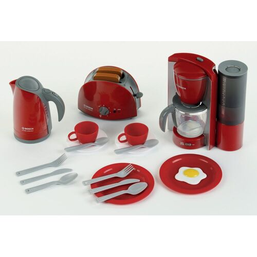 Klein Kinder-Küchenset KLEIN "Bosch Frühstückset" Spielzeug-Haushaltsgeräte rot (rot, grau) Kinder Altersempfehlung Spielzeug-Haushaltsgeräte Wasserkocher mit Wasser befüllbar