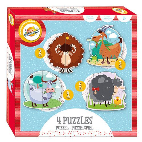 Toy Universe puzzle 4-in-1 Tiere Karton rot 4 Stück