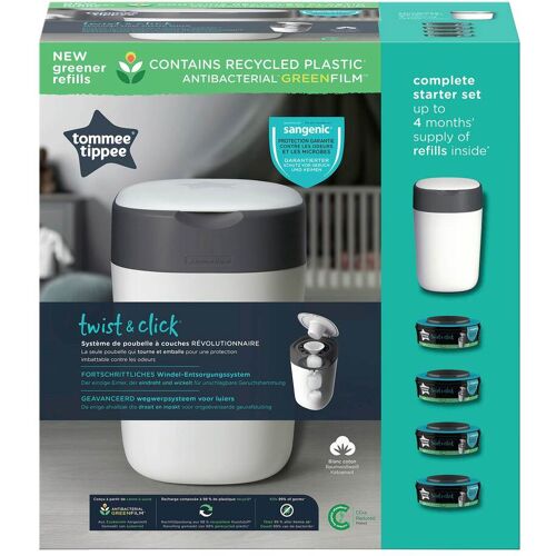 Tommee Tippee Twist & Click Windeleimer Twist & Click inklusive 4er-Pack Nachfüllkasetten weiss