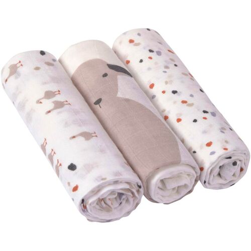Lässig 3er-Pack Mullwindeln 80x80 cm Heavenly Soft Tiny Farmer weiss