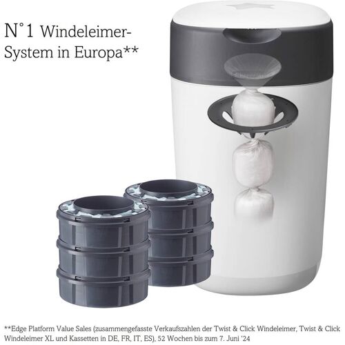 Tommee Tippee Twist & Click Windeleimer Twist & Click inklusive 6er-Pack Nachfüllkassetten weiss
