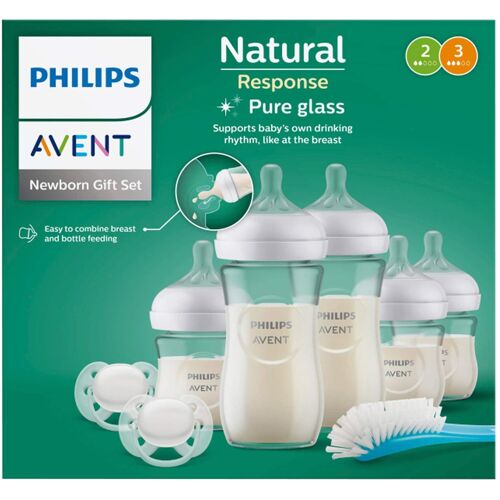 Philips Avent 8-tlg. Babyflaschen-Set, Natural Response, Glas, ab Geburt transparent