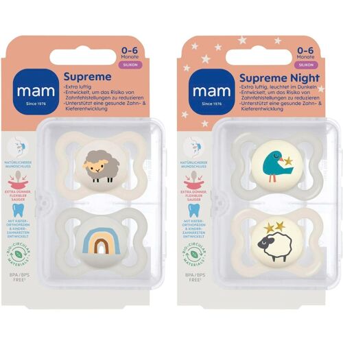 Mam 4er-Pack Schnuller Supreme Day+Night Silikon, 0-6 M mehrfarbig