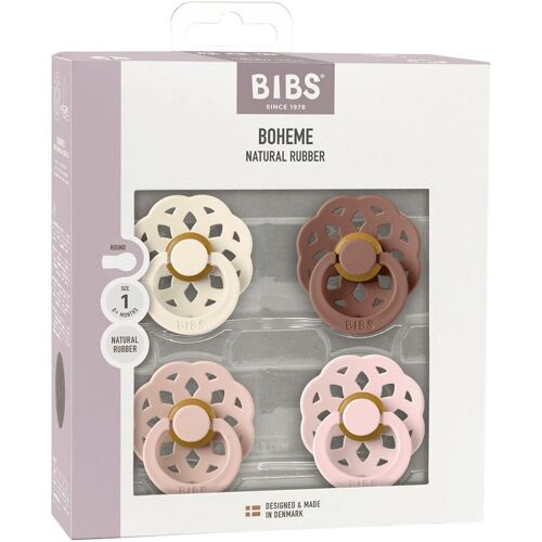 Bibs 4er-Pack Boheme Schnuller Latex, 0-6M weiss rosa braun pink
