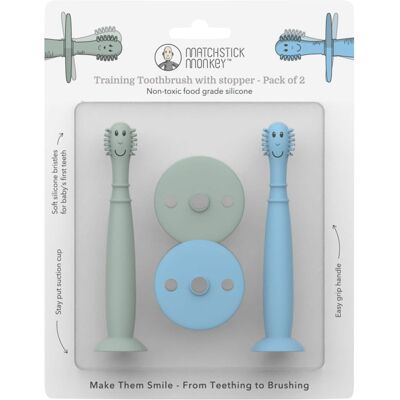 Matchstick Monkey 2er-Pack Trainingszahnbürste mit Saugnapf Matchstick Monkey 2er-Pack Trainingszahnbürste mit Saugnapf