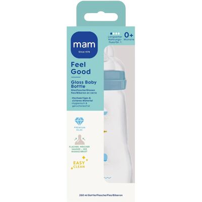 Mam Babyflasche Feel Good matt, Glas, 260 ml, ab 0M blau Mam Babyflasche Feel Good matt, Glas, 260 ml, ab 0M blau