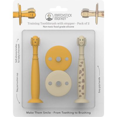 Matchstick Monkey 2er-Pack Trainingszahnbürste mit Saugnapf Matchstick Monkey 2er-Pack Trainingszahnbürste mit Saugnapf