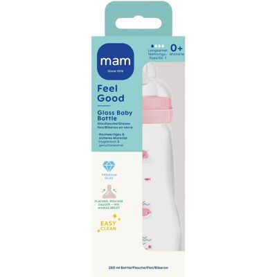 Mam Babyflasche Feel Good matt, Glas, 260 ml, ab 0M rosa Mam Babyflasche Feel Good matt, Glas, 260 ml, ab 0M rosa