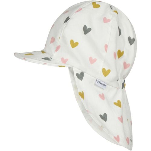 Sterntaler Schirmmütze mit Nacken- und UV-Schutz Herzen weiss mehrfarbig 55