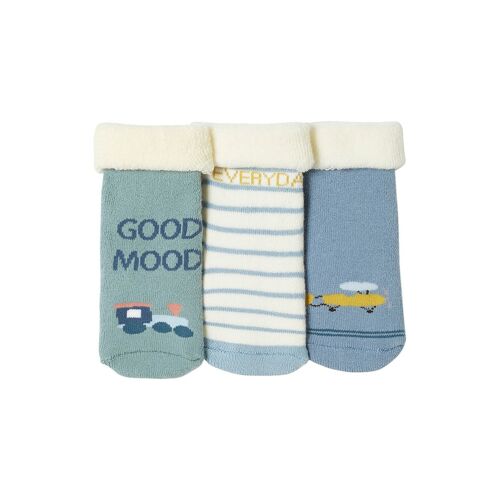 Vertbaudet 3er-Pack Jungen Baby Socken, Flugzeug/Eisenbahn Oeko-Tex blau