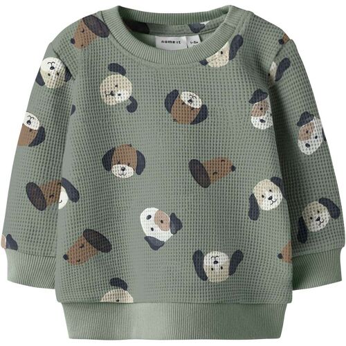 Name It Sweatshirt Hunde Waffelpiqué oliv mehrfarbig 74