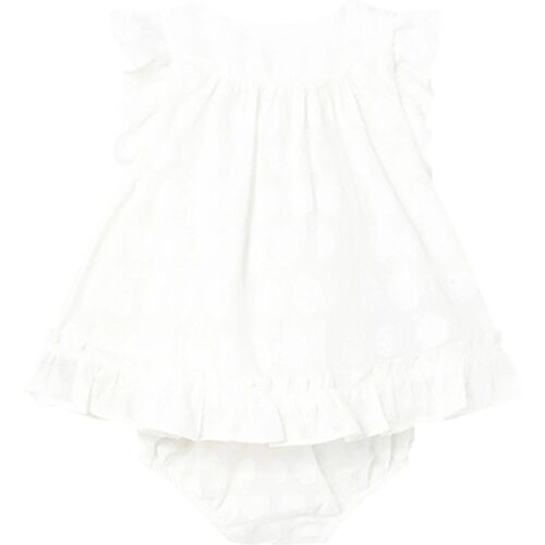 Mayoral Webkleid Flügelarm Punkte Rüschen weiss 74