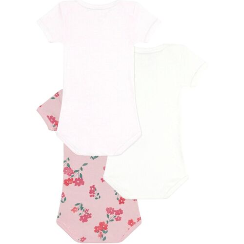 Petit Bateau 3er-Pack Bodys kurzarm Blumen Ringel natur rosa 80