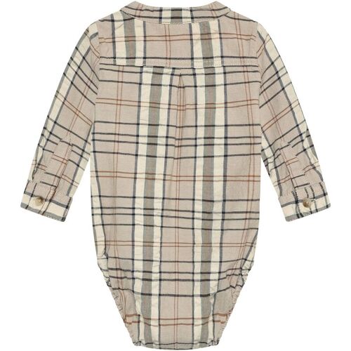 Minymo Hemd-Body langarm Karo beige braun 74