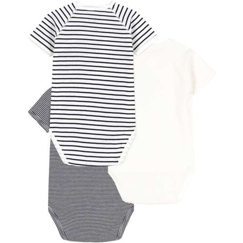 Petit Bateau 3er-Pack Wickelbodys kurzarm Uni Ringel blau 62