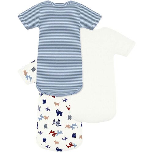 Petit Bateau 3er-Pack Bodys kurzarm Ringel Hunde natur mehrfarbig 74